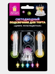 Цифра-подсвечник "8" светодиодная, ЗОЛОТАЯ СКАЗКА, в наборе 4 свечи 6 см, 1 батарейка