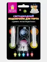 Цифра-подсвечник "8" светодиодная, ЗОЛОТАЯ СКАЗКА, в наборе 4 свечи 6 см, 1 батарейка