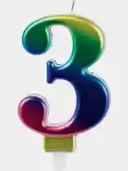 Свеча-цифра для торта "3" "Радужная", 9 см, ЗОЛОТАЯ СКАЗКА, с держателем, в блистере