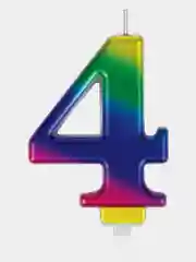 Свеча-цифра для торта "4" "Радужная", 9 см, ЗОЛОТАЯ СКАЗКА, с держателем, в блистере