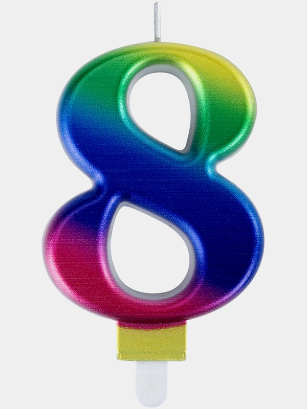 Свеча-цифра для торта "8" "Радужная", 9 см, ЗОЛОТАЯ СКАЗКА, с держателем, в блистере