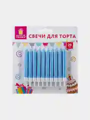 Набор свечей для торта 20 шт., 8 см, с держателями, голубые, ЗОЛОТАЯ СКАЗКА, в блистере