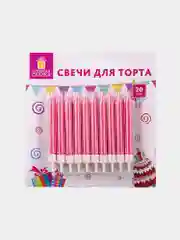 Набор свечей для торта 20 шт., 8 см, с держателями, розовые, ЗОЛОТАЯ СКАЗКА, в блистере