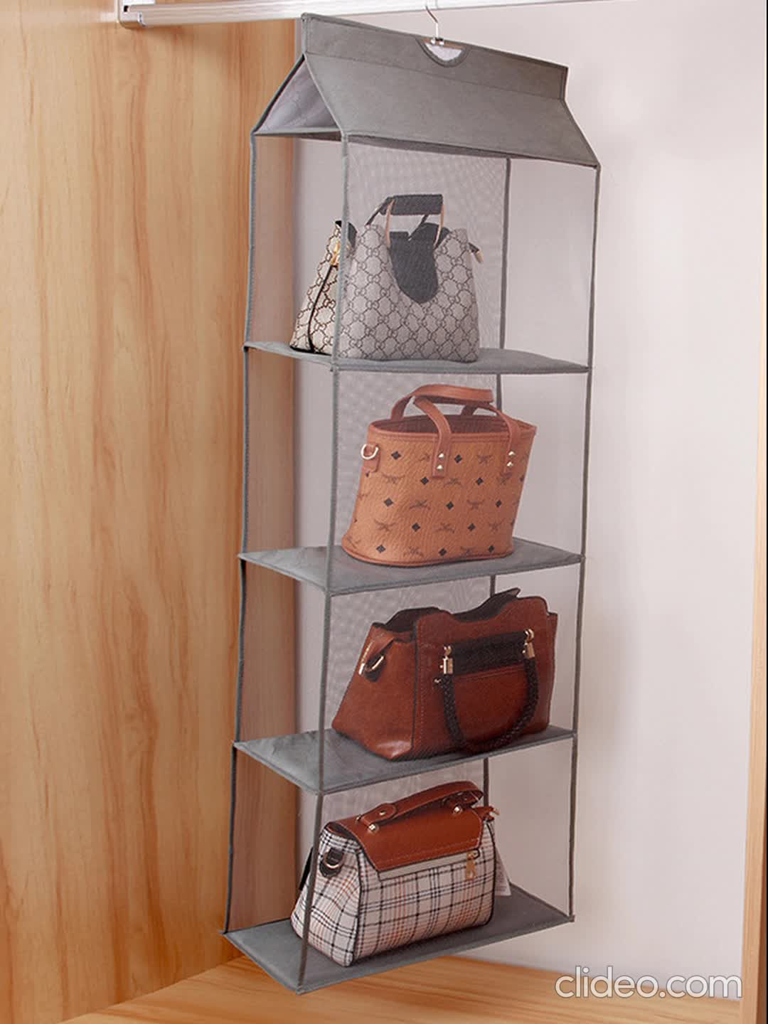 Органайзер для хранения сумок, подвесной контейнер для одежды, обуви и пр,4 полки, серый купить по цене 599 ₽ в интернет-магазине KazanExpress