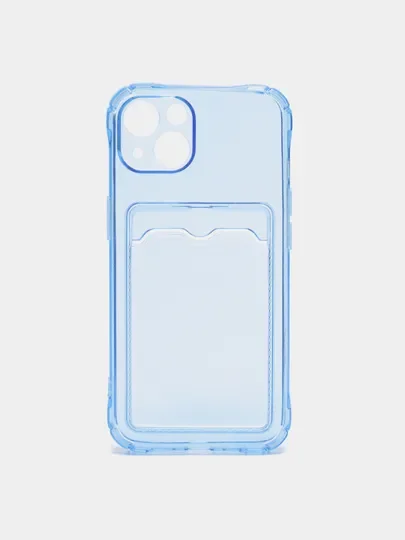 Голубой чехол для iPhone с карманом для карт