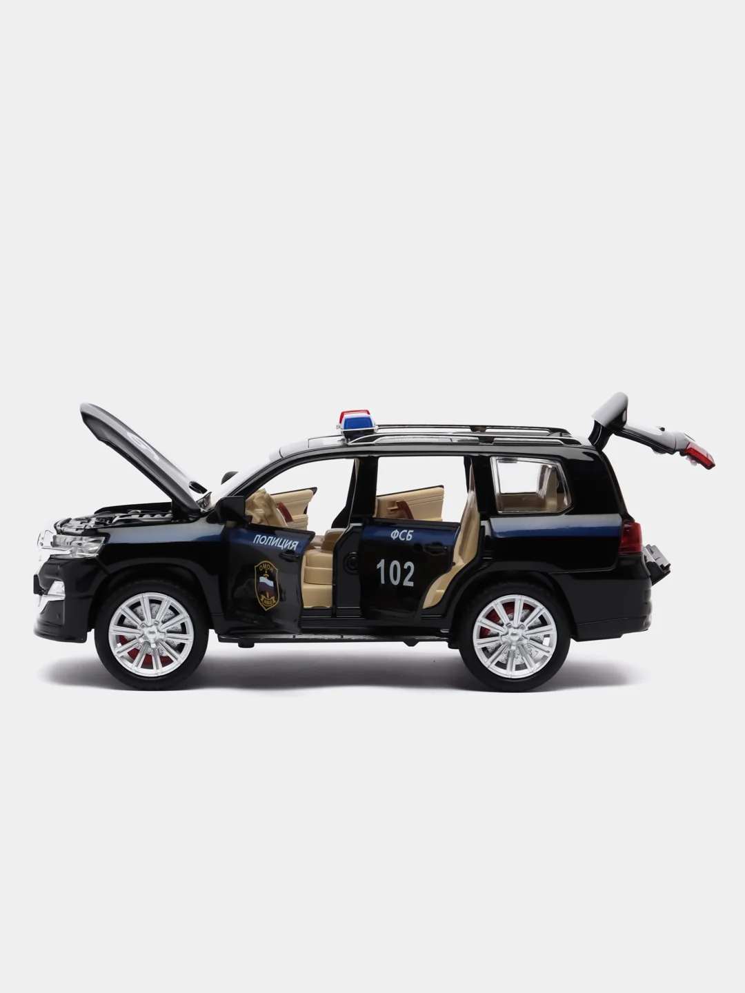 Черный машина металлическая Toyota Land Cruiser полиция, инерционная, с озвучкой, 20 см
