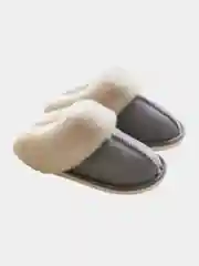 Черный теплые домашние меховые тапочки