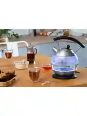 Серебряный чайник электрический Harper HWK-GM01 стеклянный, с подсветкой, защита от перегрева, 1,7л,