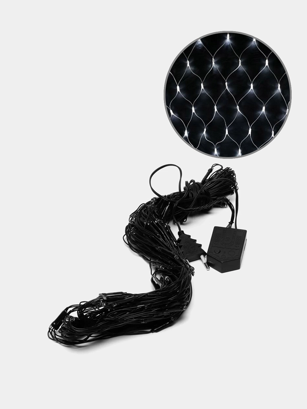 Гирлянда "Сеть", 1.6, IP20, тёмная нить, 144 LED, свечение белое, 8 режимов, 220 В