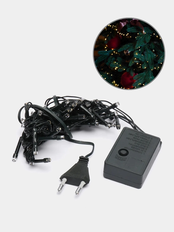 Новогодняя светодиодная гирлянда, 50 LED, 8 режимов, теплый белый цвет, 3,5 м