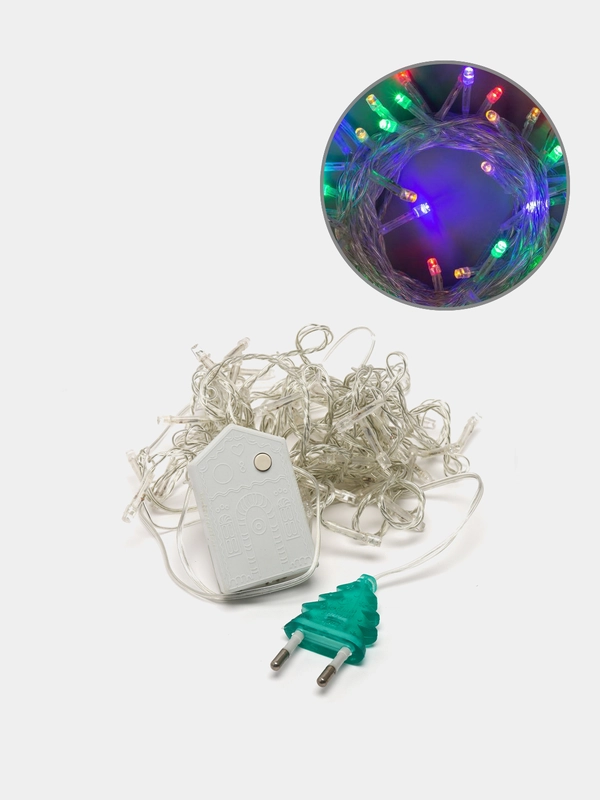 Гирлянда "Нить" 5 м , IP20, прозрачная нить, 50 LED, свечение мульти, 8 режимов, 220 В