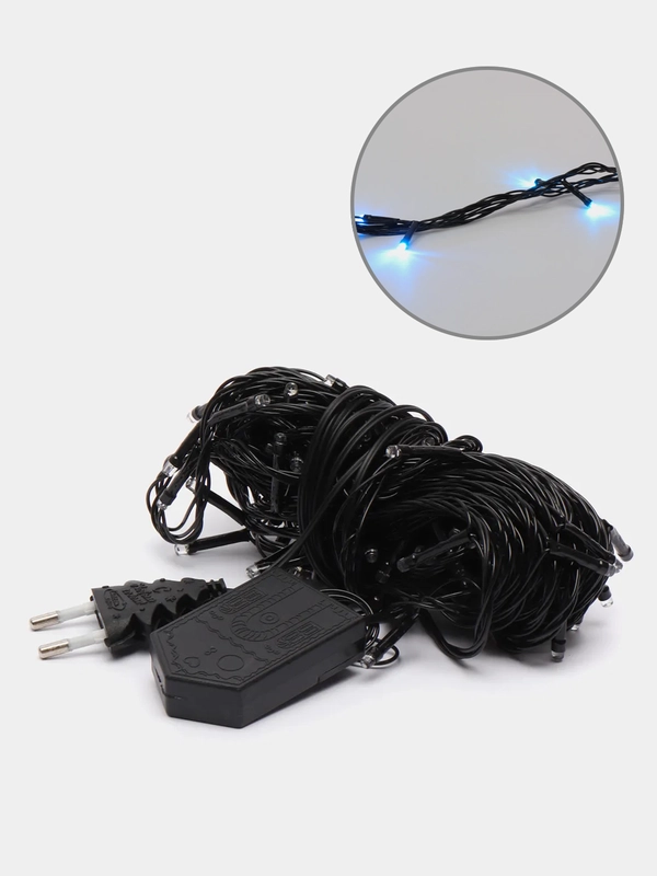 Гирлянда-нить, IP20, тёмная нить, 100 LED, свечение синее, 8 режимов, 220 В, 10 м