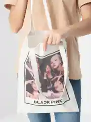 Розовый сумка-шоппер, сумка через плечо, хлопковая сумка K-pop, BTS, BLACKPINK, Stray Kids, TWICE