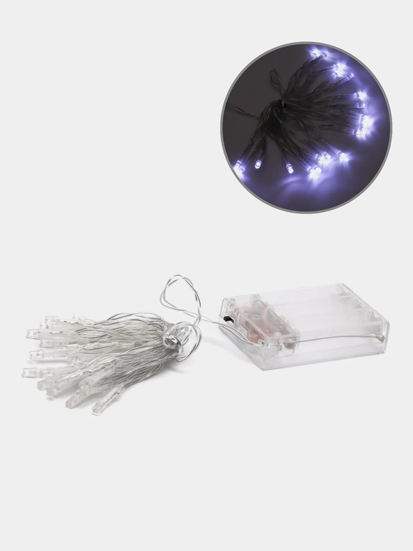 Гирлянда "Нить", прозрачная, 20 LED, свечение белое, 2 режима, 2 м