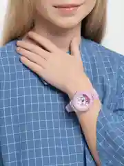 Розовый часы наручные с подсветкой, силиконовый ремешок