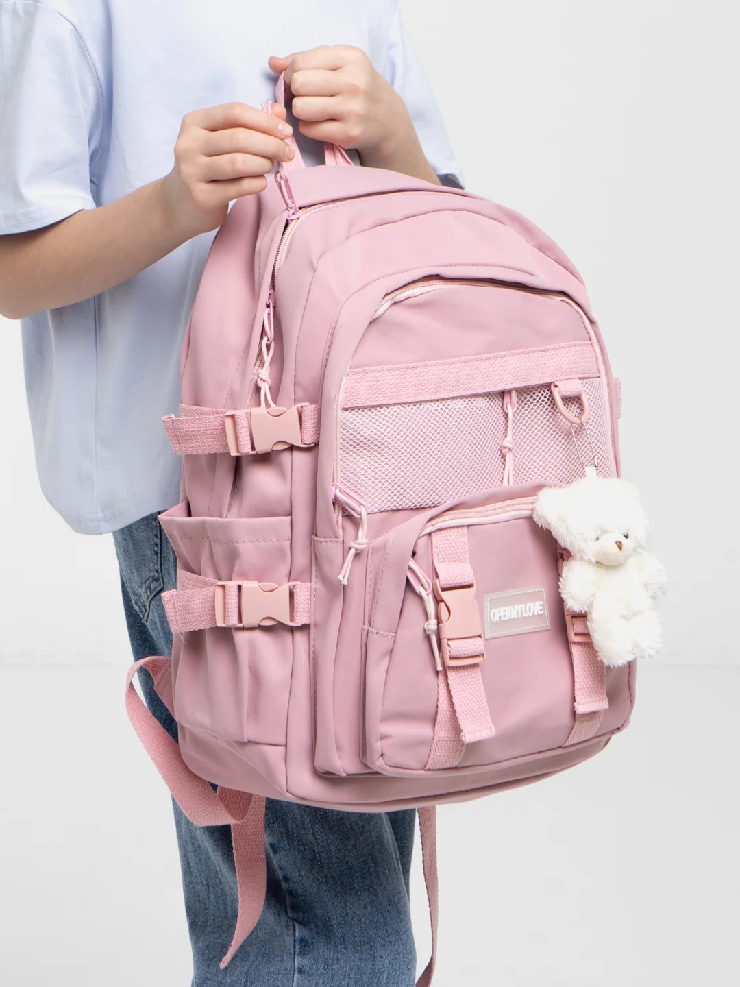 Лавандовый милый школьный рюкзак в корейском стиле с брелком, Hello Kitty