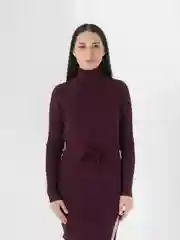 Бордовый платье женское, в рубчик, с высоким горлом, ткань лапша