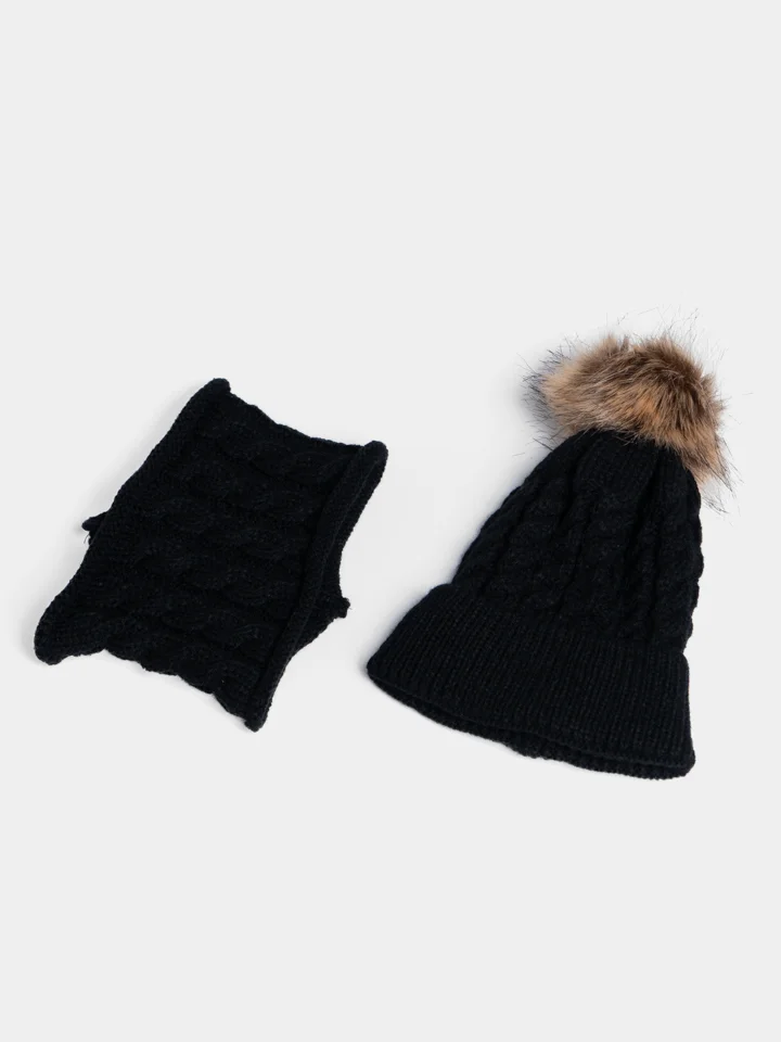 Черный ejik.shop / Шапка и шарф детские, вязаные, унисекс