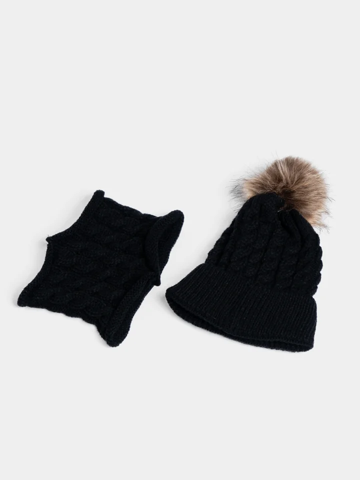 Черный ejik.shop / Шапка и шарф детские, вязаные, унисекс