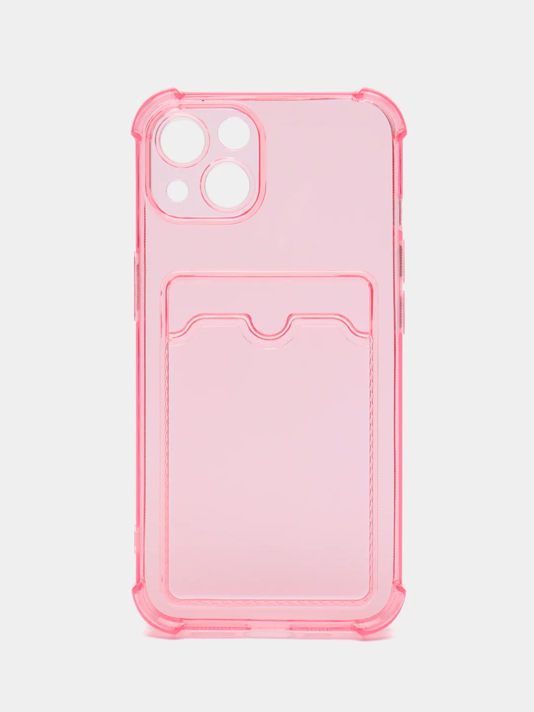 Розовый силиконовый неоновый чехол с визитницей для iPhone 12 / 12Pro / 13 / 13Pro / 13Pro max
