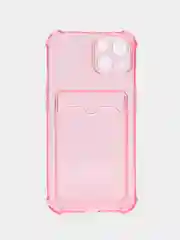 Розовый силиконовый неоновый чехол с визитницей для iPhone 12 / 12Pro / 13 / 13Pro / 13Pro max