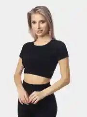 Черный топ, кроп-топ спортивный в рубчик