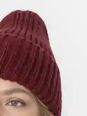 Бордовый шапка бини женская, зимняя, вязаная, утепленная, с отворотом, 7 цветов