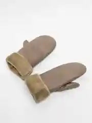 Светло-коричневый варежки женские, кожаные, с мехом