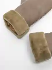 Светло-коричневый варежки женские, кожаные, с мехом