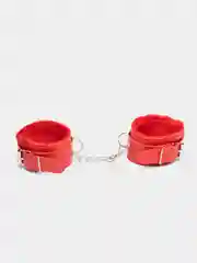 Красный наручники кожаные с мехом БДСМ, мягкие