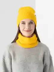 Желтый женская шапка и снуд, вязаная, зимняя, с подкладкой, на флисе