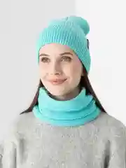 Бирюзовый женская шапка и снуд, вязаная, зимняя, с подкладкой, на флисе