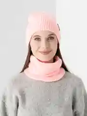 Розовый женская шапка и снуд, вязаная, зимняя, с подкладкой, на флисе