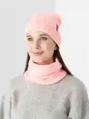 Розовый женская шапка и снуд, вязаная, зимняя, с подкладкой, на флисе