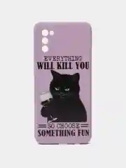 Бежевый чехол силиконовый с принтом и защитой камеры для  Samsung Galaxy A02s (самсунг)