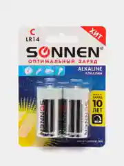 Батарейки КОМПЛЕКТ 2 шт, SONNEN Alkaline, С (LR14, 14А), алкалиновые, блистер, 451090