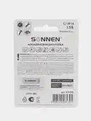Батарейки КОМПЛЕКТ 2 шт, SONNEN Alkaline, С (LR14, 14А), алкалиновые, блистер, 451090