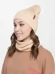 Бежевый женская шапка и снуд, вязаная, зимняя, с подкладкой, на флисе