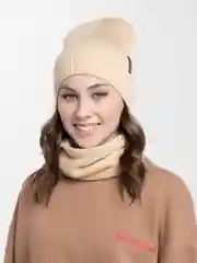 Бежевый женская шапка и снуд, вязаная, зимняя, с подкладкой, на флисе