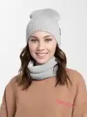 Серый женская шапка и снуд, вязаная, зимняя, с подкладкой, на флисе