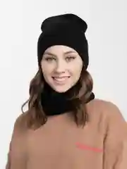 Черный женская шапка и снуд, вязаная, зимняя, с подкладкой, на флисе