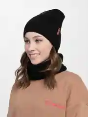 Черный женская шапка и снуд, вязаная, зимняя, с подкладкой, на флисе