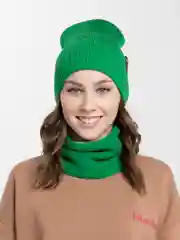 Зеленый женская шапка и снуд, вязаная, зимняя, с подкладкой, на флисе