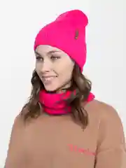 Фуксия женская шапка и снуд, вязаная, зимняя, с подкладкой, на флисе