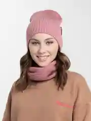 Пудровый женская шапка и снуд, вязаная, зимняя, с подкладкой, на флисе