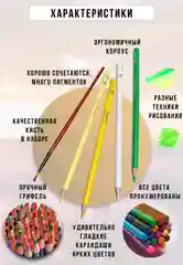 Голубой fortunna/карандаши цветные акварельные набор для рисования и скетчинга Obos мягкие, жирные