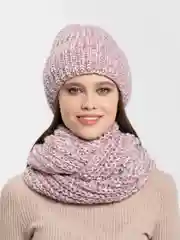 Коралловый шапка со снудом/ Шапка зимняя/ Комплект зимний/ Шапка женская