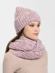 Коралловый шапка со снудом/ Шапка зимняя/ Комплект зимний/ Шапка женская