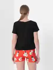 Черный пижама женская с шортами, новогодняя, хлопок