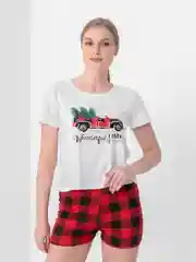 Белый пижама женская с шортами, новогодняя, хлопок